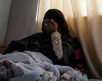 A woman from Edaga Hamus, who was raped by groups of soldiers, both Eritrean and Ethiopian, on 3 different occasions, sits in a hospital in Mekele, Ethiopia on February 27, 2021.